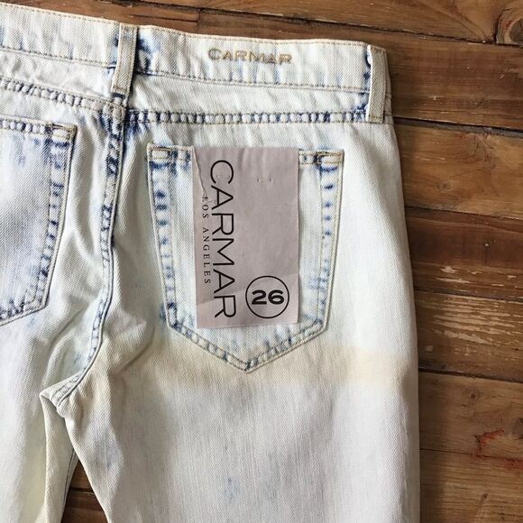 NWT Carmar cool jeans Tie dye Ecru Kevin style Ankle Ripped Destroyed raw hem 26 - Picture 4 of 13